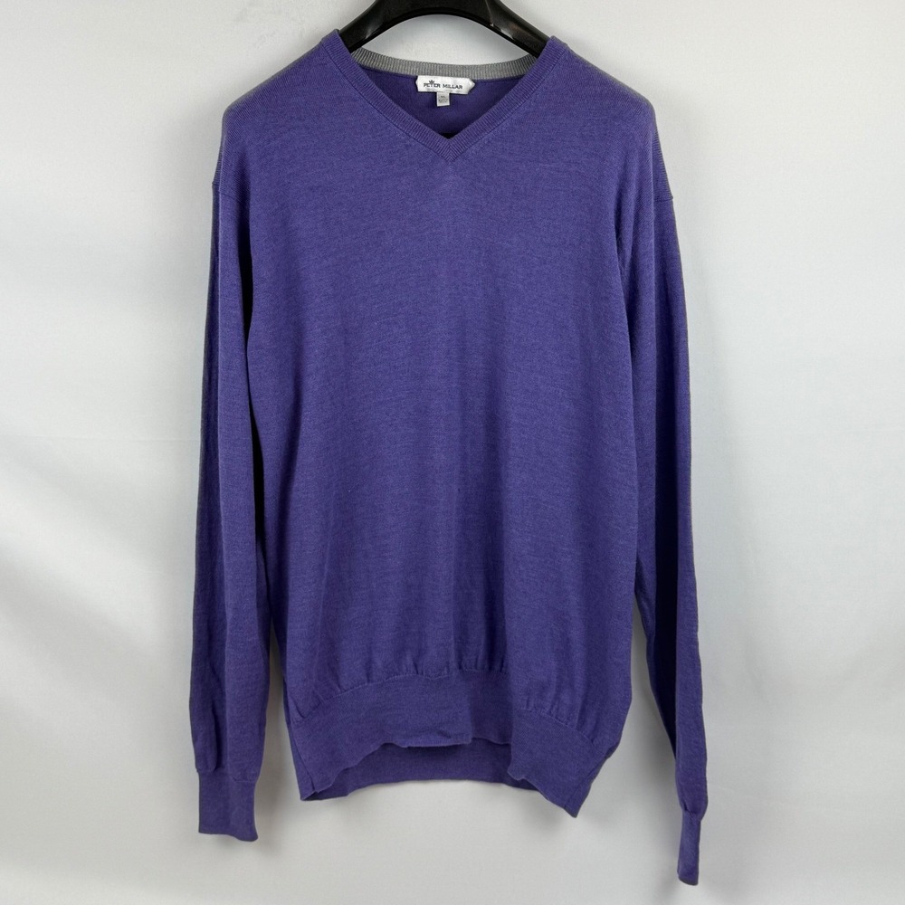 Peter Millar Mens V Neck Sweater Purple Merino Wool Silk Blend Size L - Picture 3 of 10
